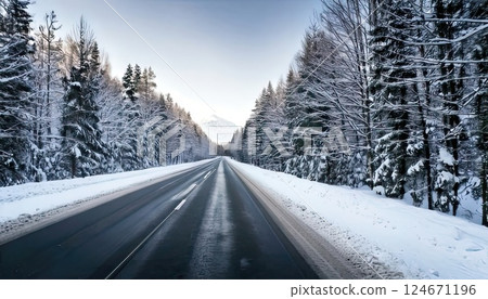《AI圖像》除雪後的冬季道路 124671196