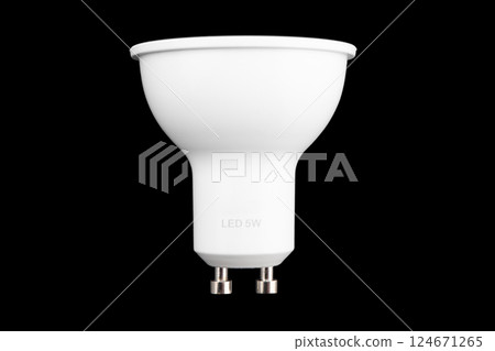 LED light bulb isolated on black background. Energy super saving electric lamp 124671265