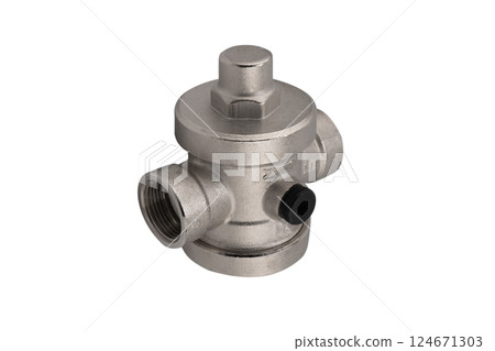 Water High pressure steel industrial ball valve isolated on white background Water High pressure steel industrial ball valve isolated on white background 124671303