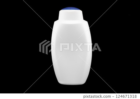Plastic blank bottle isolated on black background. Plastic bottle isolated with clipping path. Empty space for text 124671318