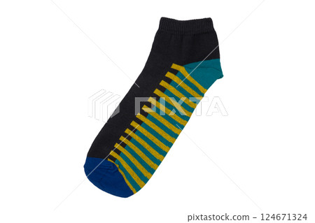 Socks with different lines isolated on white background. Colorful socks son white background. Colored socks isolated on white background Socks with different lines isolated on white background. Colorful socks son white background. Colored socks isolated on white background 124671324