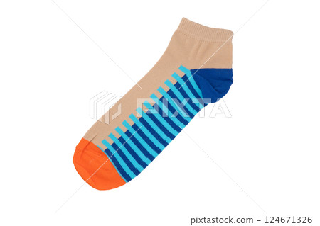 Socks with different lines isolated on white background. Colorful socks son white background. Colored socks isolated on white background Socks with different lines isolated on white background. Colorful socks son white background. Colored socks isolated on white background 124671326