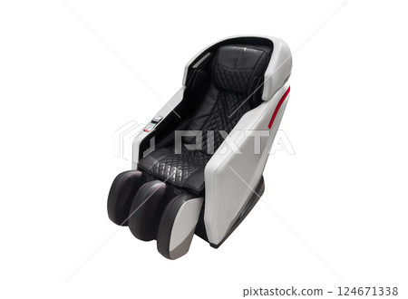 Massage chair isolated on white background. Electric Massage chairs. Health care with massage armchair. Leather reclining electric massage chair isolated Massage chair isolated on white background. Electric Massage chairs. Health care with massage armchair. Leather reclining electric massage chair isolated 124671338
