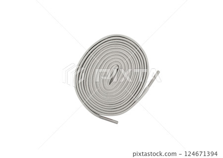 Shoelaces isolated on white background. Crumpled laces. Top view. 124671394