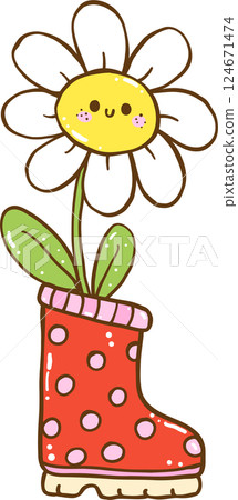 Cute Spring Rain Boot with Flower Bouquet Doodle Hand Drawn Cute Spring Rain Boot with Flower Bouquet Doodle Hand Drawn 124671474
