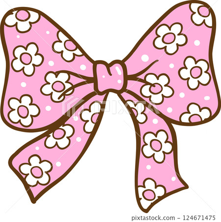 Groovy Retro Spring Flower Bow Doodle Hand Drawn Groovy Retro Spring Flower Bow Doodle Hand Drawn 124671475