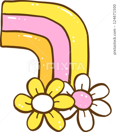 Groovy Retro Spring Flower Rainbow Doodle Hand Drawn 124671500