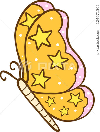 Groovy Retro Spring Butterfly Star Doodle Hand Drawn 124671502