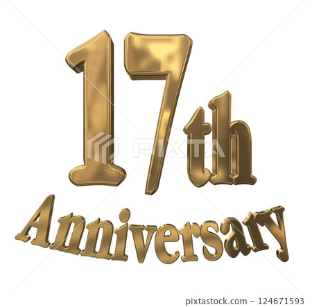 3DCG letters "17th Anniversary/17th Anniversary Mark Sparkling" Gold, Gold 124671593