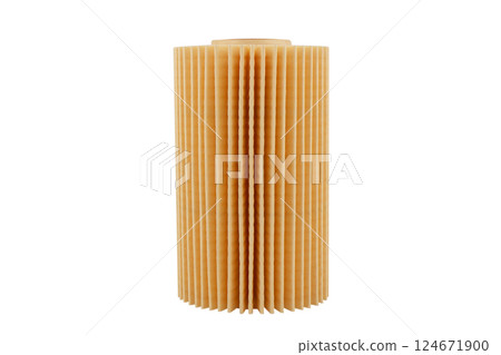 Car oil filter isolated on white background with clipping path. Oil car filter isolated. Quality spare parts for car service or maintenance Car oil filter isolated on white background with clipping path. Oil car filter isolated. Quality spare parts for car service or maintenance 124671900