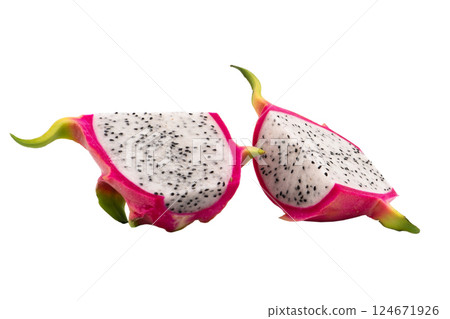 Dragon pitaya fruit isolated on white background. Pitahaya fruit texture background. 124671926