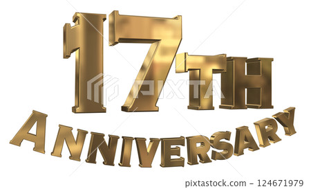 3DCG letters "17th Anniversary/17th Anniversary Mark Sparkling" Gold, Gold 124671979