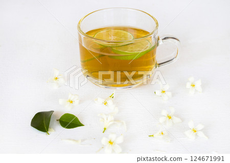 herbal drinks lemon tea for health care with white flowers jasmine 124671991