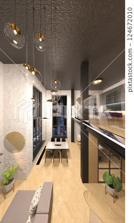 Living room with night view 124672010