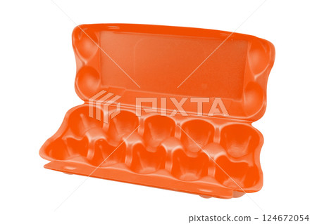 Egg tray isolated on white background. Disposable box for eggs Egg tray isolated on white background. Disposable box for eggs 124672054