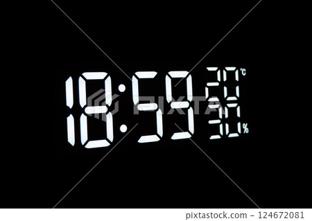 A home weather station with clock isolated on black background. Modern home weather station isolated A home weather station with clock isolated on black background. Modern home weather station isolated 124672081