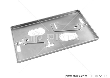 High quality galvanized steel part or aluminum and stainless steel. Aluminium die products made from high pressure injection machine isolated on white background 124672115