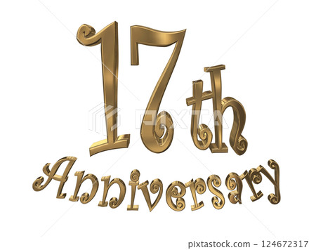 3DCG 字母“17 週年/17 週年紀念標誌閃耀”金色,金色 3DCG 字母“17 週年/17 週年紀念標誌閃耀”金色,金色 124672317