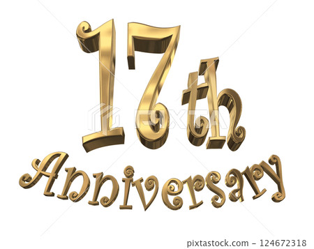 3DCG letters "17th Anniversary/17th Anniversary Mark Sparkling" Gold, Gold 124672318