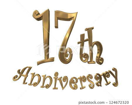 3DCG letters "17th Anniversary/17th Anniversary Mark Sparkling" Gold, Gold 3DCG letters "17th Anniversary/17th Anniversary Mark Sparkling" Gold, Gold 124672320