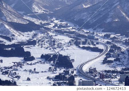 View of the alluvial fan in the direction of Snow Nakazato and Tsuchitar from the summit of Iwappara Ski Resort View of the alluvial fan in the direction of Snow Nakazato and Tsuchitar from the summit of Iwappara Ski Resort 124672413
