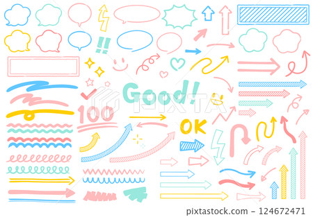 Hand-drawn ornament vector illustration set Cute Simple Pink Yellow Purple Light blue Green 124672471
