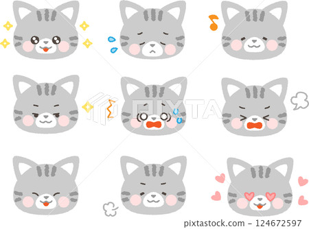 Tabby cat face icon Comical facial expression set No lines Tabby cat face icon Comical facial expression set No lines 124672597