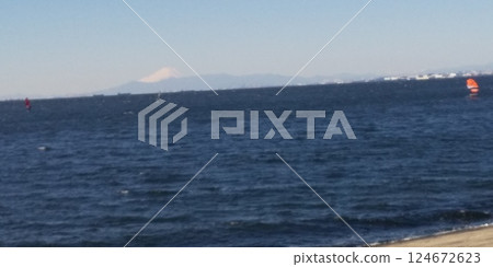 View of Mt. Fuji across the Inagehama Sea View of Mt. Fuji across the Inagehama Sea 124672623
