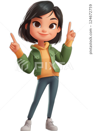 Playful cartoon student making a peace sign, friendly and relaxed pose, hovering, transparent background Playful cartoon student making a peace sign, friendly and relaxed pose, hovering, transparent background 124672759