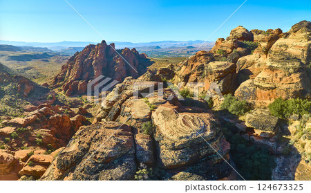 Aerial of Red Rock Formations in Snow Canyon Utah 124673325