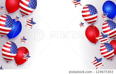 Light design with American attributes, balloons and stars 124673363