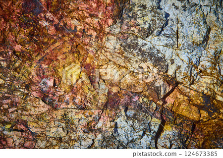 Vibrant Geological Patterns on Rock Surface Eye-Level View 124673385