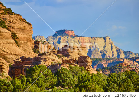 Red Rock Majesty at Golden Hour in Zion Kolob Canyon Eye-Level View 124673490