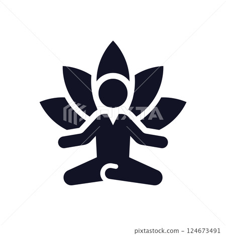 Lotus pose icon icon. Vector illustration. Symbol of meditation and healthy lifestyle. Lotus pose icon icon. Vector illustration. Symbol of meditation and healthy lifestyle. 124673491