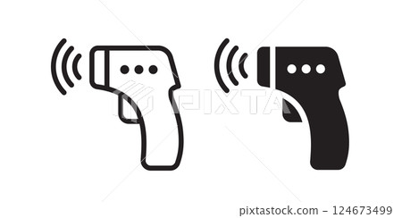 Infrared thermometer icon in outline and solid style. Vector illustration. 124673499
