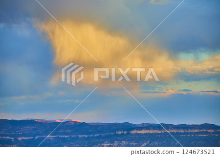 Sunset Cloudscape Over Zion Mountains Eye-Level Perspective 124673521