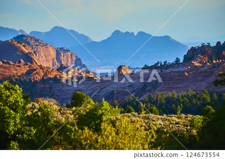Rugged Red Rock and Greenery at Kolob Canyon Eye-Level View 124673554