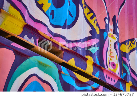 Vibrant Butterfly Mural with Pigeon in Motion Las Vegas Eye-Level View 124673787