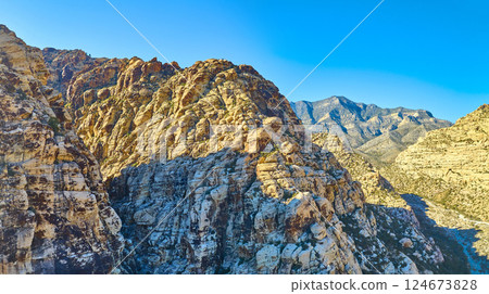 Aerial of Stratified Rock Formations in Ice Box Canyon Nevada Aerial of Stratified Rock Formations in Ice Box Canyon Nevada 124673828