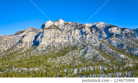 Aerial of Snow-Dusted Mt Charleston Peaks in Nevada 124673998