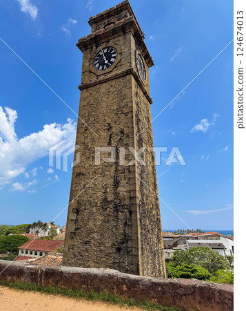 Clock tower in the old town of Galle, view from the top of the city walls, World Heritage Site Clock tower in the old town of Galle, view from the top of the city walls, World Heritage Site 124674013