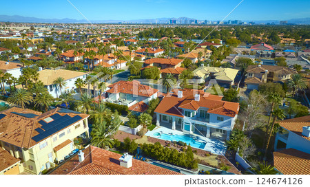 Aerial of Las Vegas Suburb with Mediterranean Architecture Aerial of Las Vegas Suburb with Mediterranean Architecture 124674126