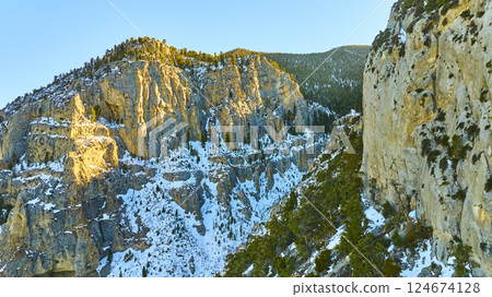 Aerial of Snow-Capped Mt Charleston at Golden Hour 124674128