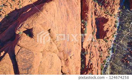 Aerial of Red Rock Patterns in Las Vegas Desert 124674258