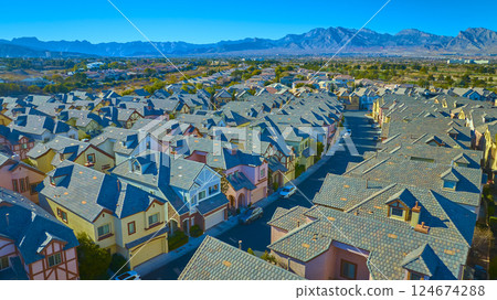 Aerial of Suburban Desert Community in Nevada at Sunset 124674288