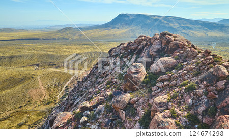 Aerial Red Rock Canyon Nevada Desert Landscape and Rugged Cliffs Aerial Red Rock Canyon Nevada Desert Landscape and Rugged Cliffs 124674298
