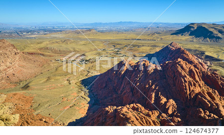 Aerial of Red Rock Canyon and Las Vegas Skyline Aerial of Red Rock Canyon and Las Vegas Skyline 124674377