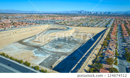 Aerial of Urban Expansion near Las Vegas Housing Development 124674512