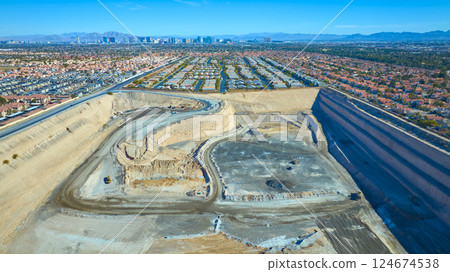 Aerial of Las Vegas Construction Site and Suburban Expansion Aerial of Las Vegas Construction Site and Suburban Expansion 124674538