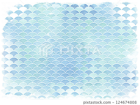 Watercolor style light blue, colorful, Japanese wave pattern, Seigaiha Watercolor style light blue, colorful, Japanese wave pattern, Seigaiha 124674808